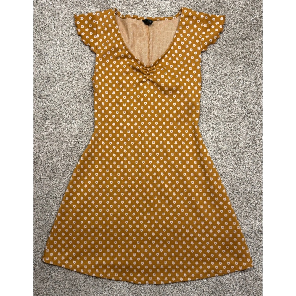Wild Fable Mini Dress Daisy Floral XS Mustard Yellow Flutter Sleeve V-Neck